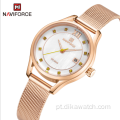 NAVIFORCE NF5010S strass de aço inoxidável de malha fina cinto de senhora relógio ins estilo temperamento simples relógios de pulso